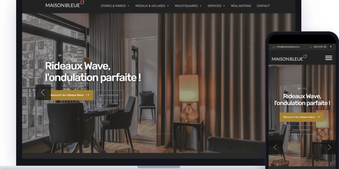 Maison Bleue : site sur ordinateur et téléphone